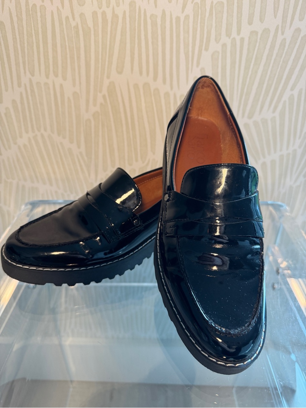 Franco Sarto Black Patent Leather Lug Sole Loafers - Picture 2 of 5
